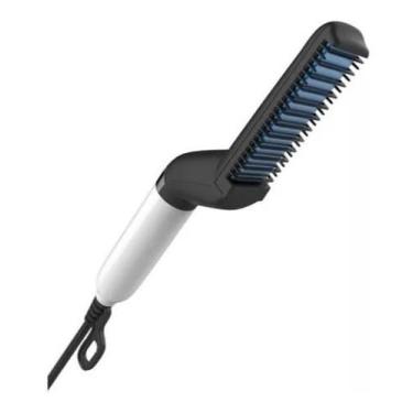 Imagem de Modelador e Alisador de Barba e Cabelo Masculino Bi-volt Chapinha Pente Elétrico 2 em 1 Aquece em 15s Remove Frizz Define Topete e Alinha Barba Portátil e Ideal para Uso Diário