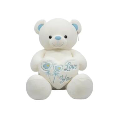 Imagem de Urso de Pelúcia Gigante 1m Cinza com Almofada Coração Romantico Fofo Hipoalergênico Macio - Pelucias HAS Brasil (BRANCO)