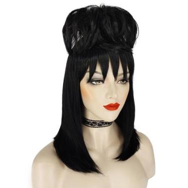 Imagem de Peruca de cosplay preta de alto volume de 35 cm com franja frontal Lyd