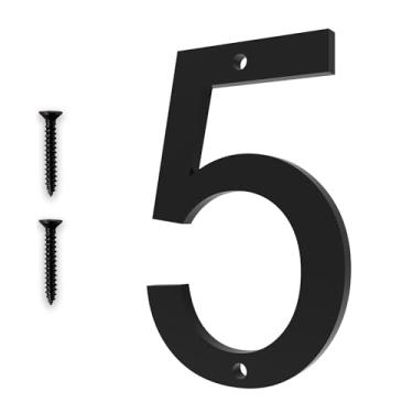 Imagem de Números de casa de 12 cm para o exterior - Números de endereço duráveis para casa e caixa de correio, perfeitos para porta da frente ou parede, montagem em acrílico preto com parafuso. (Número 5)