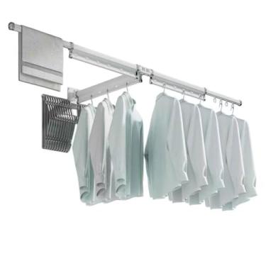 Imagem de Hhsdyl Cabideiro Retráctil Secar Roupa, Dobrável, Montado Parede Suporte Ferro Roupas Economia Espaço Varão para Pendurar Roupas Guarda-roupa,White,three