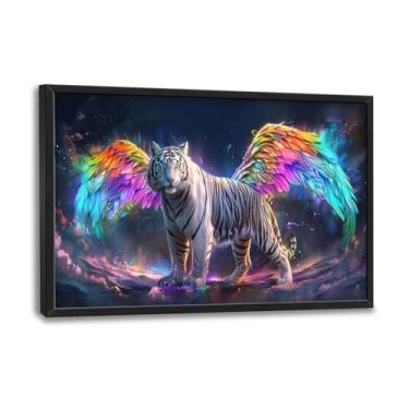 Imagem de Flintis Arte de parede de tigre grande imagens de asas de anjo de tigre branco decoração de parede pintura em tela de animal abstrato decoração de arte emoldurada para sala de estar banheiro quarto