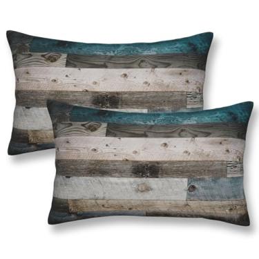 Imagem de ZYNTIRAX Capas de almofada de madeira rústica de madeira de grão de madeira, padrão de piso de madeira, 30 x 50 cm, conjunto de 2 fronhas vintage de madeira de celeiro retangulares para sofá de cama