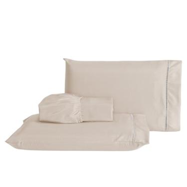 Imagem de Jogo Lençol Algodão 180 Fios Solteiro 2 Peças Elástico (Caqui, Queen)