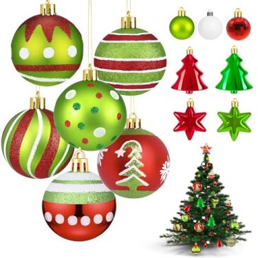 Imagem de ONDF 30 peças de enfeites de bola de Natal para árvores, enfeites de plástico com glitter vermelho e verde à prova de estilhaçamento, lâmpadas para decoração de árvore de Natal, decoração de festa