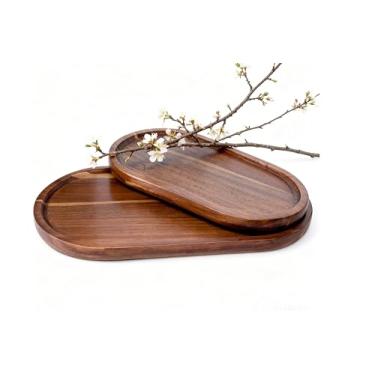 Imagem de Conjunto de 2 bandejas de madeira para servir – tábua de charcutaria, bandeja de frutas e tábua de queijos – Travessa oval para servir frutas e vegetais – decoração de cozinha e banheiro