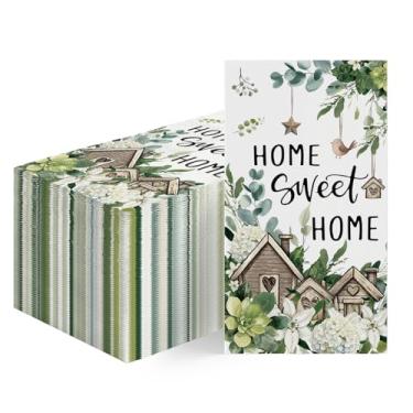 Imagem de Horaldaily 50 guardanapos decorativos de papel descartáveis para primavera, verão, toalha de mão com padrão de eucalipto para festa, almoço, jantar, cozinha, banheiro, decoração