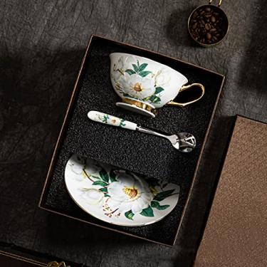 Imagem de Conjunto de chá de porcelana, conjunto de café europeu, xícaras de chá e pires, conjunto de chá com padrão floral de lírio, conjunto de presente de chá para amantes de chá e mulheres (A)