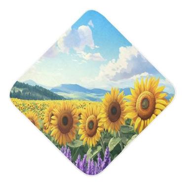 Imagem de STAYTOP Lindas toalhas de bebê com capuz de musselina de lavanda e girassol, toalha de banho super macia, toalhas de banho absorventes para banho recém-nascido unissex 89 x 89 cm
