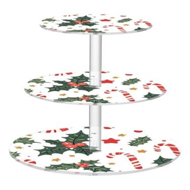 Imagem de CEBUGI Suporte de cupcake de 3 camadas, padrão de Natal, suporte redondo para bolo, torre, bandeja de servir em camadas de acrílico para chá, chá de bebê, casamento e mais