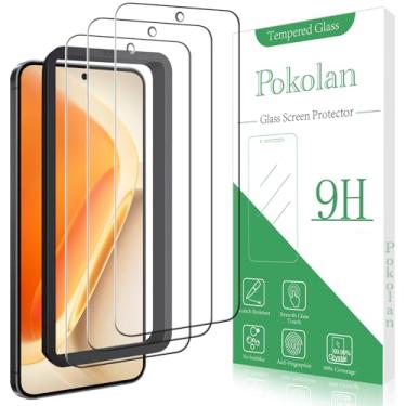 Imagem de Pokolan Pacote com 3 protetores de tela para Samsung Galaxy S24 FE, película de vidro temperado antiespião, moldura de alinhamento, fácil instalação, antiarranhões, compatível com capas, transparente