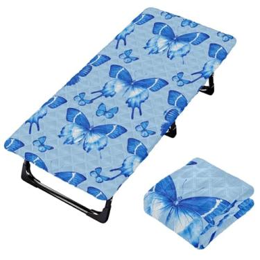 Imagem de Burbuja Lençol de berço de borboletas azuis para crianças, lençol de cochilo acolchoado portátil com faixa elástica para meninas e meninos, lavável na máquina, 63,5 x 127 cm
