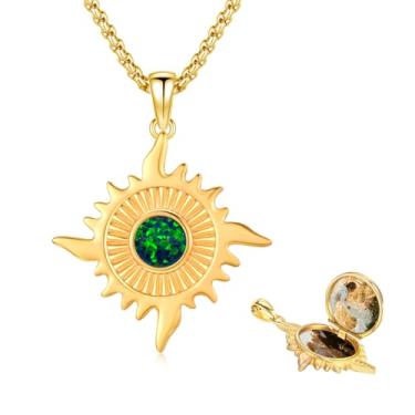 Imagem de PCTJYFU Colar com pingente de sol banhado a ouro 18K para mulheres, moderno, delicado, sol nascente, coração, medalhão, joia comemorativa, presente de Natal (pedra da lua), one size, Prata esterlina