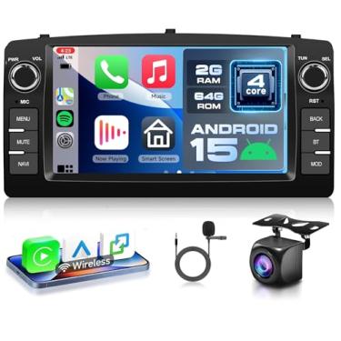 Imagem de [2G + 64G] Estéreo automotivo Android para Toyota Corolla E120 E130 2000-2008 com Carplay sem fio Android Auto, rádio com tela sensível ao toque de 17 polegadas com GPS, Bluetooth, WiFi, DSP FM/RDS