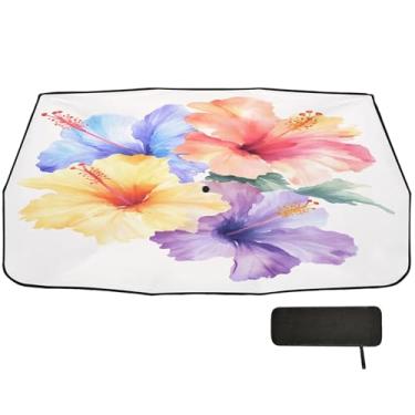 Imagem de Burbuja Guarda-sol de para-brisa de carro, guarda-chuva de para-sol com flor tropical em aquarela dobrável, bloqueio de raios UV e calor solar, adequado para caminhonete Sedan SUV na maioria dos