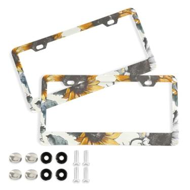 Imagem de CEBUGI Pacote com 2 molduras para placa de carro de alumínio com 2 furos girassol acessórios automotivos para placas dianteiras e traseiras orifício elíptico