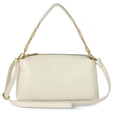 Imagem de TAKEASY Bolsa feminina de couro de bezerro italiano com 2 compartimentos com zíper | Bolsa de ombro com alça para uso diário, Bege, Small, Bolsa retangular estruturada com vários compartimentos com