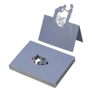 Imagem de PATIKIL 50 peças de cartões de casamento, cartões de nome, papel com glitter, cartão de casamento, etiquetas de assento dobradas para mesa, buffet, recepção, jantar, festa, safira