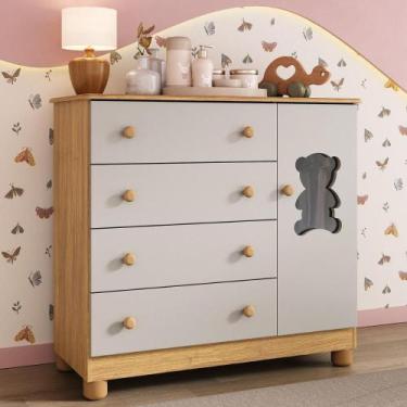 Imagem de Cômoda Infantil 95cm 1 Porta com Vidro e 4 Gavetas Fofura Multimóveis 