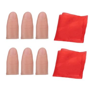 Imagem de Xfunjoin 8Pcs Professional Vanishing Silk Magic Set: 6 Middle Fake Thumb Tips & 2 Silk Handkerchiefs - Close-Up Magic Props for Vanish & Appear Illusions