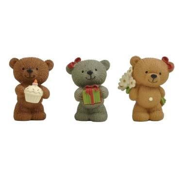 Imagem de ENNAS Resin Teddy Bear Figurines Set of 3 – 2.76" Cute Mini Bears Holding Cake, Flowers & Gift Box – Adorable Collectible Bear Decor for Birthday, Nursery, Shelf Display & Party Decorations