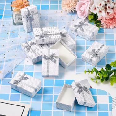 Imagem de 1 caixa de papelão de bolinhas 8 x 5 cm, caixa de presente de joias com laço, dia dos namorados, aniversário, casamento, bithdays, prata, caixas retangulares para joias, presentes, embalagem para