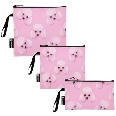 Imagem de Cute Pink Poodles Cães Reutilizáveis Lanche Sacos de Sanduíche Tecido Lavável Bolsa de Armazenamento de Alimentos com Zíper para Estudantes (conjunto de 3: P/M/G)