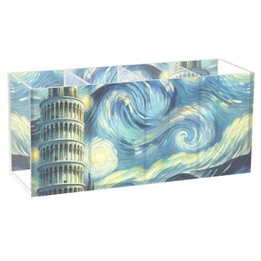 Imagem de TSENQUE Porta-lápis personalizado para decoração de casa para torre de mesa e noite estrelada, suporte de pincel de maquiagem de acrílico, copo de caneta