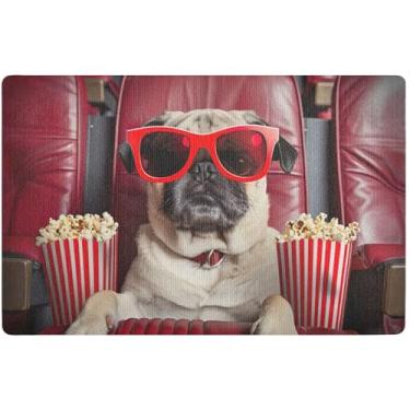 Imagem de TSENQUE Tapete de porta engraçado para cachorro Pug personalizado, entrada interna, grande, engraçado, tapete de boas-vindas lavável para casa, tapete de Halloween, 81 x 50 cm