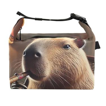 Imagem de TSENQUE Lancheira de luxo Capybara para noite de charuto para mulheres, lancheira com alça de ombro para trabalho, trabalho, estampa animal, bolsa isolada para adultos