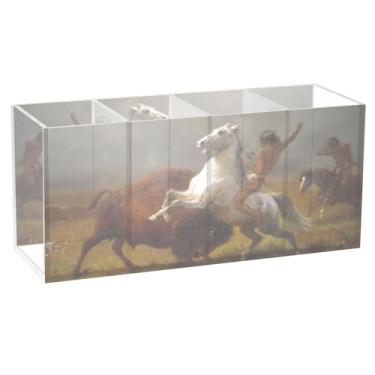 Imagem de TSENQUE Porta-lápis de acrílico personalizado Albert Bierstadt Study Last Buffalo para mesa, organizador de lápis, artigos de papelaria, artigos de escritório, estética, artigos de mesa