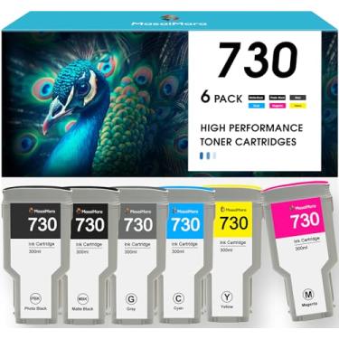 Imagem de MasaiMara 730 cartuchos de tinta para impressoras HP DesignJet T1600 T1600dr T1700 T1700dr T2600 T2600dr │Preto fosco P2V71A, foto preta P2V73A, ciano P2V68A, amarelo P2V70A, magenta P2V69A, cinza