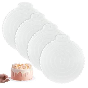 Imagem de Diakey Pacote com 4 tábuas de bolo reutilizáveis de 20 cm, redondas de bolo à prova de gordura com alça, bandeja de base redonda para pizza de festa de aniversário de casamento