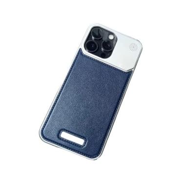 Imagem de SNIDII Capa protetora magnética para iPhone 16 Pro Max, 16 Pro, 16 metal, aroma, fina, alumínio e couro para homens e mulheres (azul titânio, iPhone 16 Pro Max)
