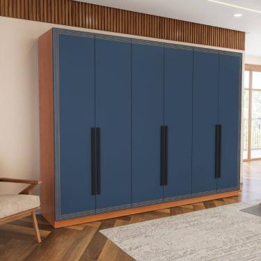 Imagem de Guarda Roupa Roupeiro 6 portas 4 gavetas Valência Freijó Azul Politorno Móveis