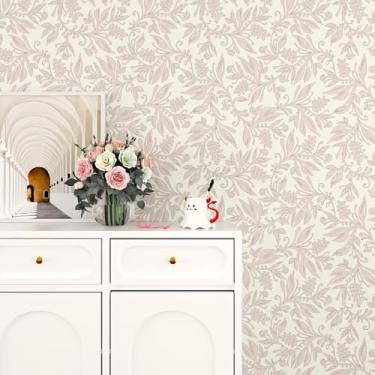 Imagem de Yullpaper Papel de parede floral para quarto papel de parede floral removível rosa floral para banheiro papel de parede boho para locatários gabinete vinil contato papel de parede 48 × 260 cm