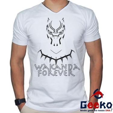 Imagem de Camiseta Wakanda Forever 100% Algodão Pantera Negra Geeko, Branco Gola