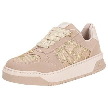 Imagem de Tênis feminino casual via marte 220001, Bege, Dourado, 36