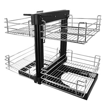 Imagem de Puxador de armário de canto cego, abertura de 38 cm, organizador de armário de canto de cozinha resistente, 4 cestas de armazenamento cromadas, para armários Tamanho mínimo: 48 cm P x 70 cm L x 58 cm