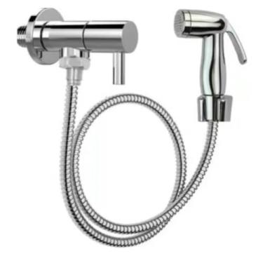 Imagem de Ducha Higiênica com Registro de Aço Inox 1/4 de Volta, Kit Completo com Mangueira Flexível e Suporte de Parede