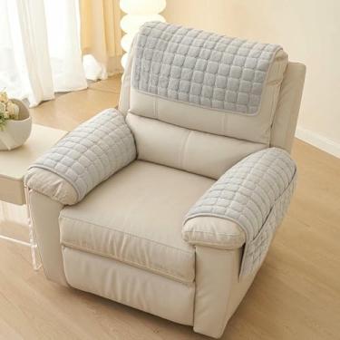 Imagem de Conjunto de capas de flanela para apoio de braço de poltrona reclinável com protetor de encosto de cabeça macio, capas antiderrapantes para braços de sofá e capa para encosto de cabeça