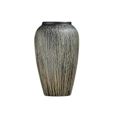 Imagem de URGDWEKJY Vaso de cerâmica ornamentos de sala de estar arranjo de flores estilo chinês entrada flor dispositivo retro grosso vaso vaso de flores (B)