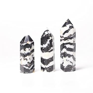 Imagem de 1 varinha hexagonal de quartzo zebra preto e branco cristal natural Feng Shui decoração de casa presente DIY pedra de cristal pedras naturais para uso doméstico (cor: pedra zebra natural, tamanho: 50