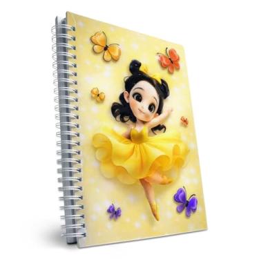 Imagem de omatek smart technologies Caderno espiral com capa brilhante 3D A5 – Caderno de capa dura fofo com 80 folhas – Caderno escolar para crianças, meninas e meninos – Bailarina borboleta