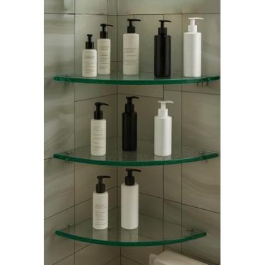 Imagem de Kits com 3 prateleiras (com boa relação custo-benefício).Prateleira De Canto Em Vidro Temperado 25 cm.