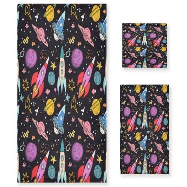 Imagem de xigua Conjunto de toalhas de banheiro coloridas Rockets absorvente macio 3 peças toalha de banho toalha de mão toalhas decorativas para banheiro, academia, hotel, praia, piscina