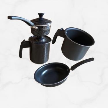 Imagem de Kit de Panelas Antiaderentes - 03 Peças - Frigideira, Cuscuzeira e Canecão - Megaflon - Alumínio Alta Durabilidade, Cabos Antitérmicos - Fogão A Gás e A Lenha - Cozinha Completa - Facíl Limpeza -Top