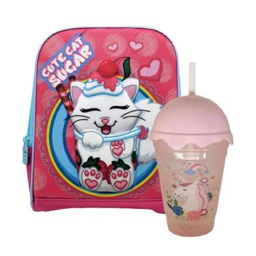 Imagem de Kit Lancheira Escolar Infantil Colorida Copo Twister Canudo