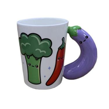 Imagem de Caneca de cerâmica Brócolis Chili Pepper Design 380 ml Purple Handle -