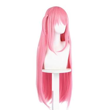 Imagem de Peruca de cosplay rosa claro longa reta 85 cm com franja lateral - yiw